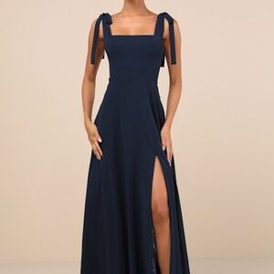 Lulus Love Me Forever Navy Blue Tie-strap Square Neck Maxi Dress - Size M